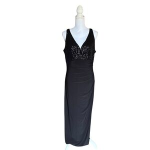 Lauren Ralph Lauren Evening Sequin Black Maxi Dress- Size 14